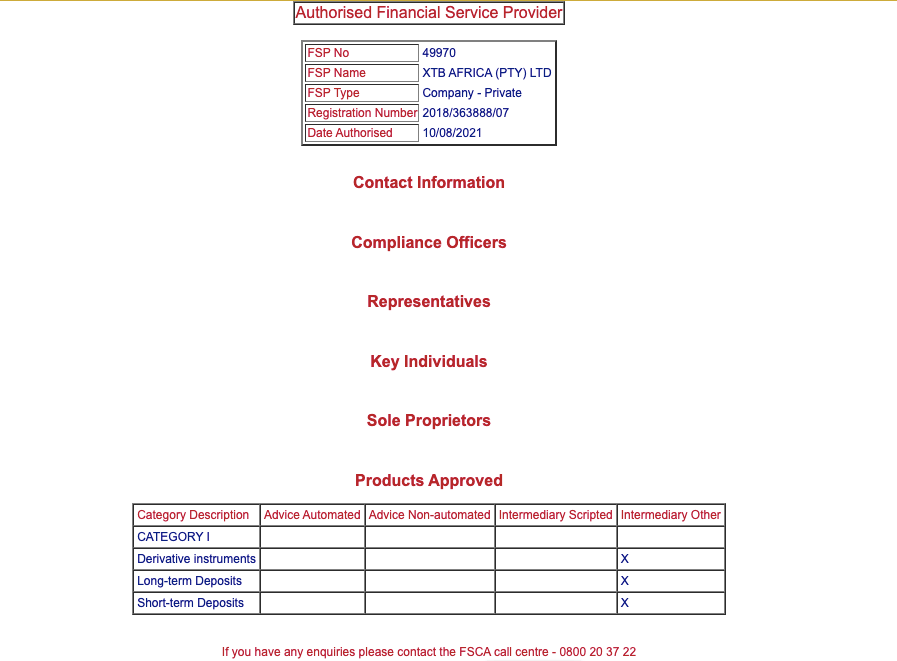 XTB Authorisation in South Africa