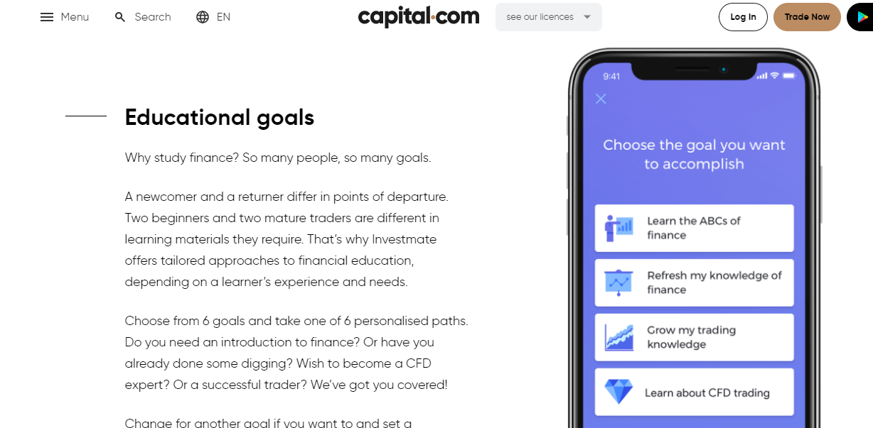 Capital.com's education app.