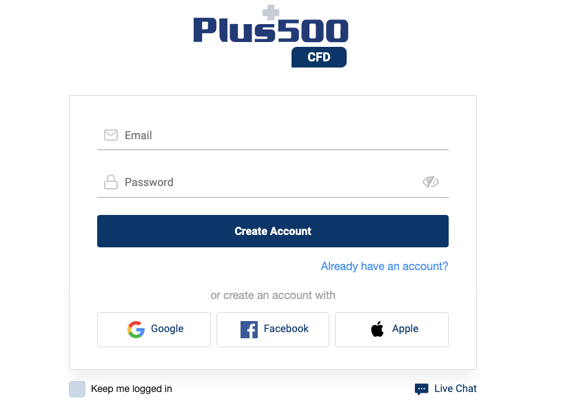 Create Account at Plus500