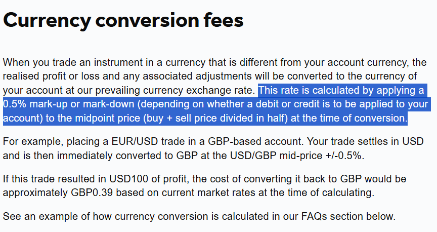 Currency Conversion Markup example at a forex broker